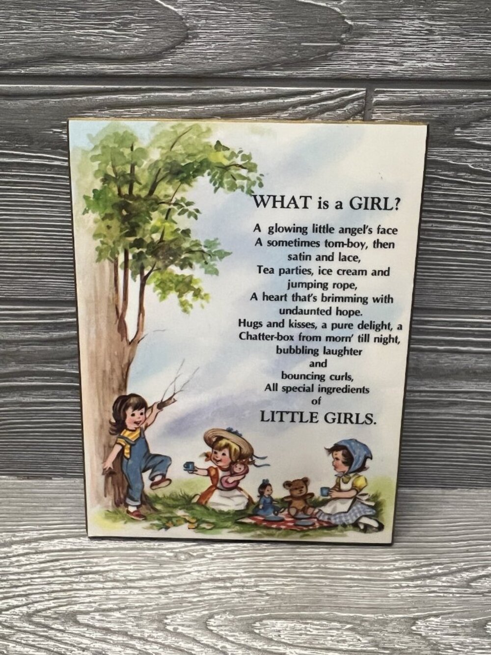 Little Girls What is a Girl Retro Wall Plaque 1979 Russ Berrie USA 7” X 9”